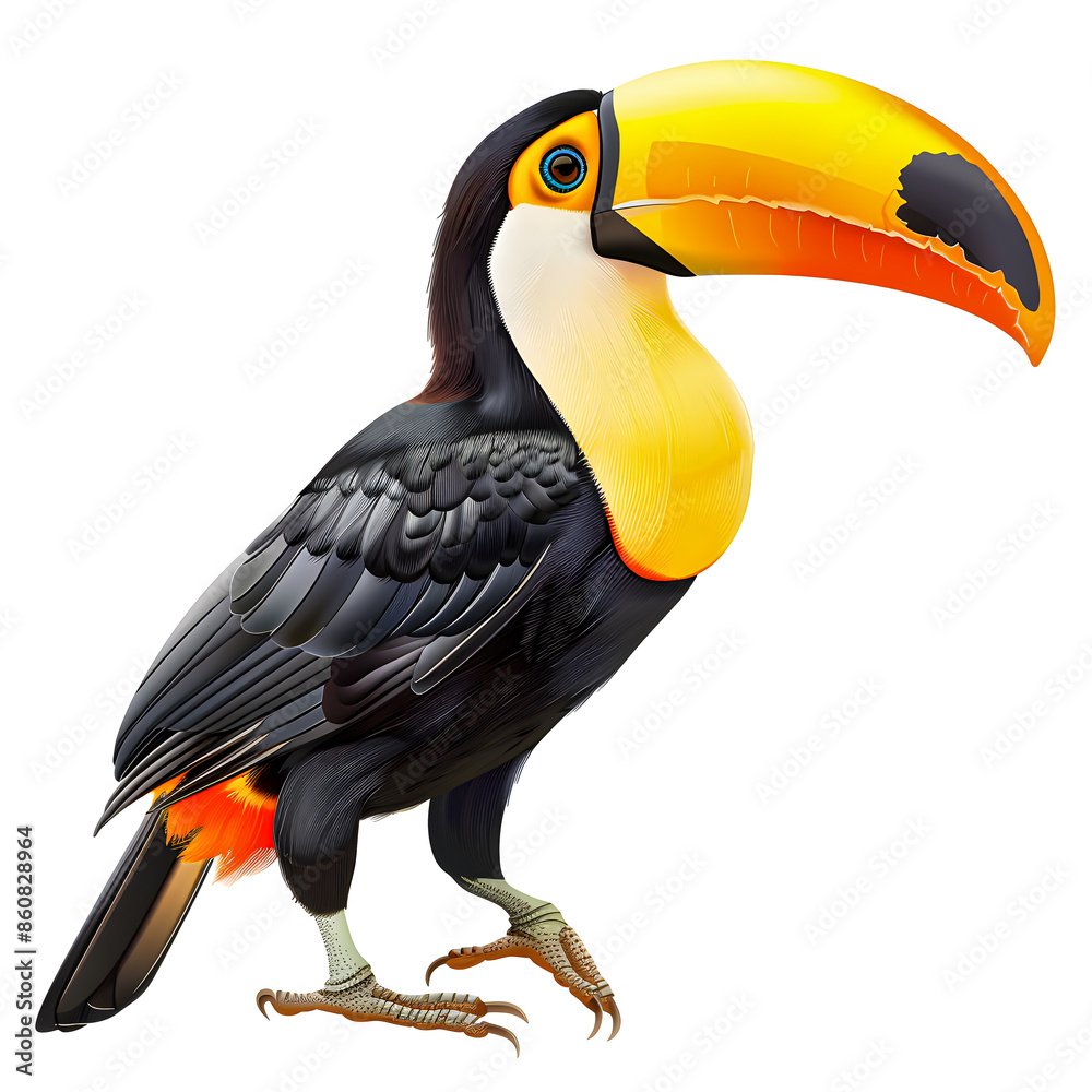 Naklejka premium Clipart illustration of toucan on a white background. Suitable for crafting and digital design projects.[A-0002]