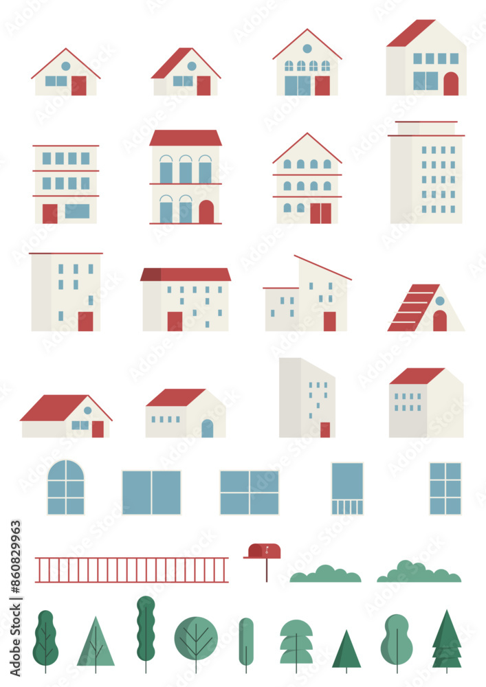 Vector illustration set of red roof buildings. Vector illustration set of red roof buildings.