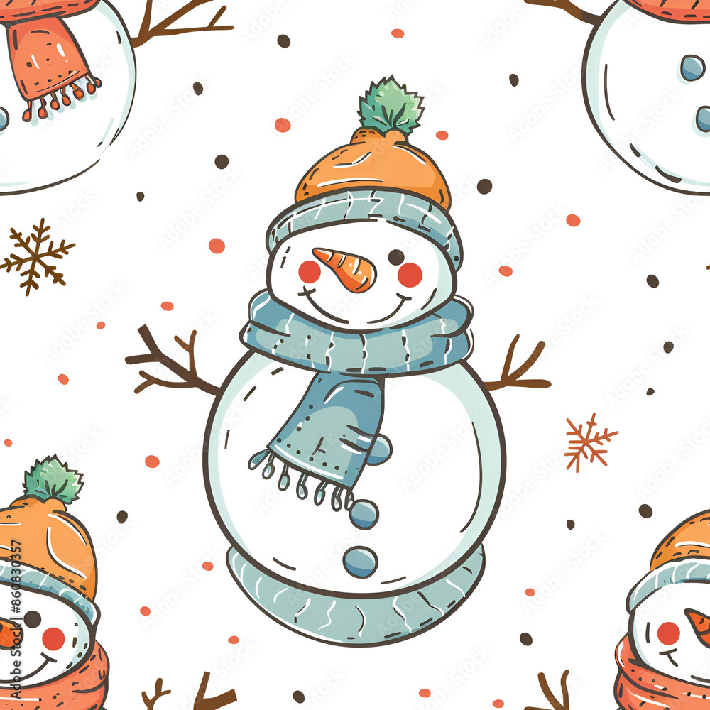 Cute Seamless Pattern with Snowman and Scarf Cute Seamless Pattern with Snowman and Scarf