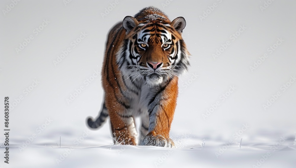 Obraz premium Majestic Tiger Stalking Through Wintery Landscape