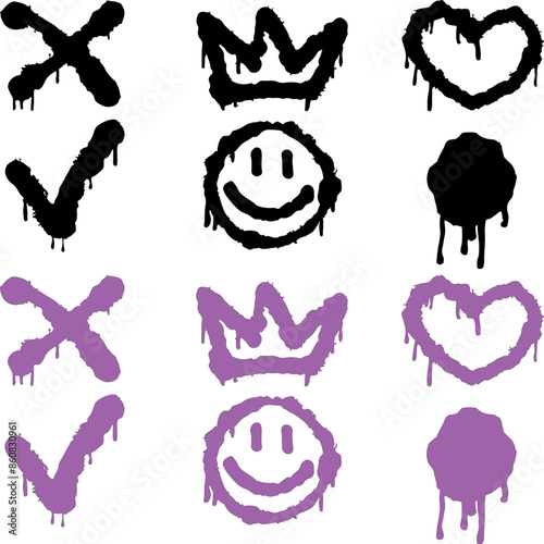 Pixel perfect icon set of teen teenage style graffiti gothic grunge figures. Icons, flat vector illustrations, isolated on transparent background