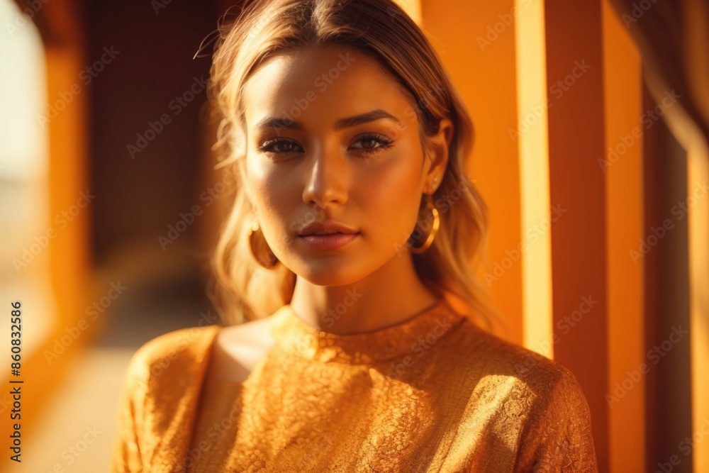 Fashionable beautiful young woman with high contrast shadow Fashionable beautiful young woman with high contrast shadow