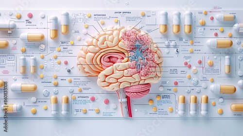 Antidepressant Mechanism: Design an educational illustration showing how antidepressants work in the brain. Use clear, simple visuals to explain the process and the positive effects on mental health.