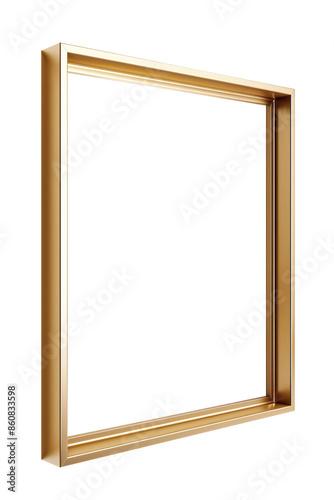 Simple and classic gilded picture frame, 3d golden rectangle frame, png with transparent background