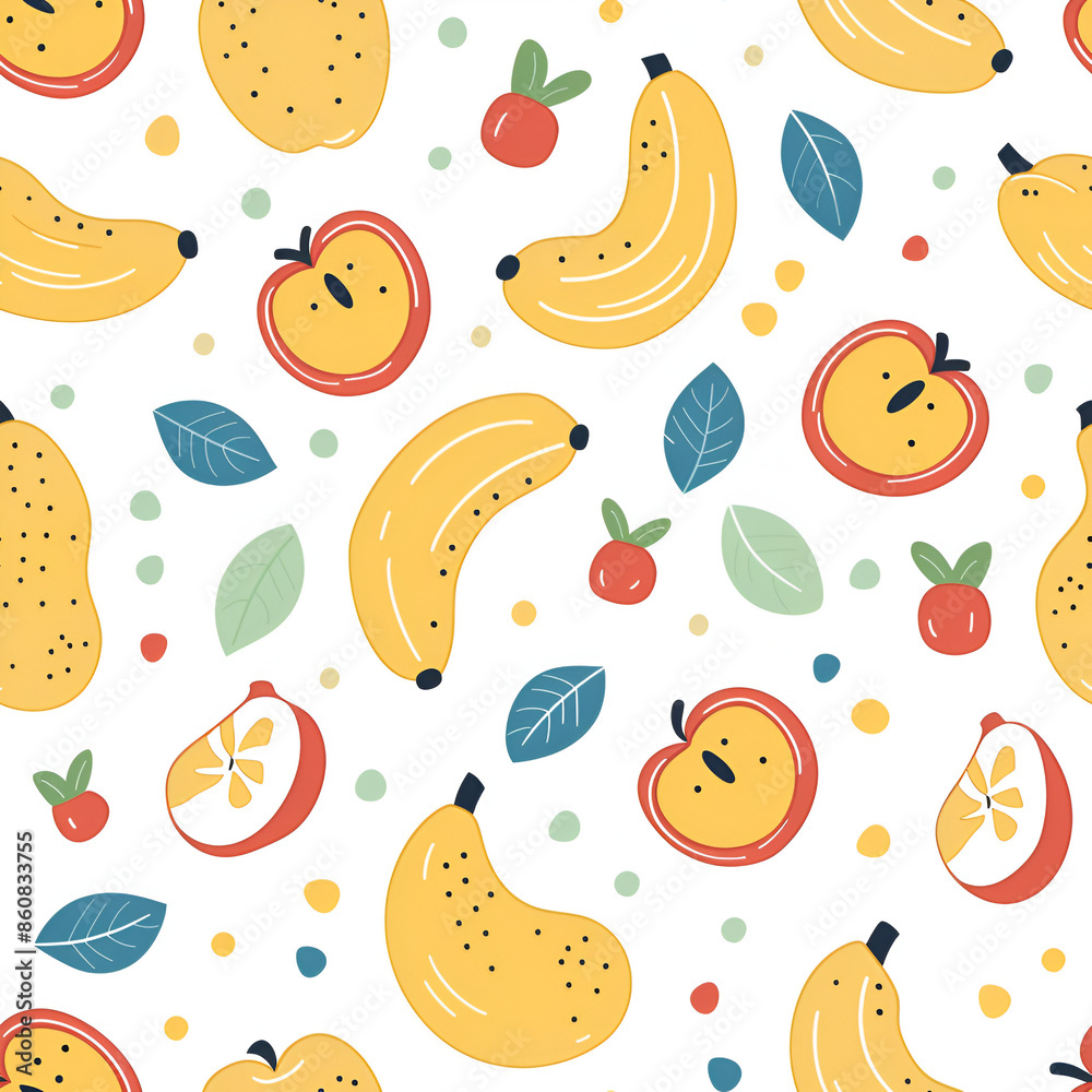 Cute Seamless Pattern with Apples and Small Circles