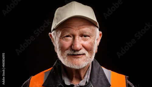 Elderly Man Wearing Safety Vest and Cap