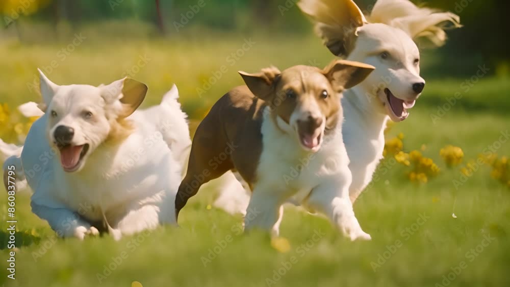 Three Dogs Running in a Field Generative AI Three Dogs Running in a Field Generative AI