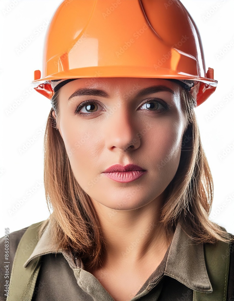 Female Engineer Wearing Orange Safety Helmet Female Engineer Wearing Orange Safety Helmet