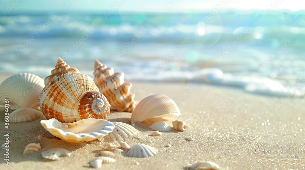 Scenic Sandy Beach with Seashells - Ideal for a Relaxing Seaside Vacation with Ample Copy Space