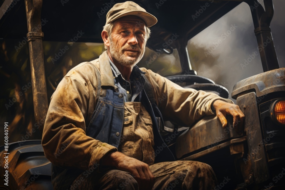Obraz premium The farmer's life: a dedicated countryside worker on his farm, capturing the heart of agricultural labor, the rhythm of rural life, and the connection to nature's cycles