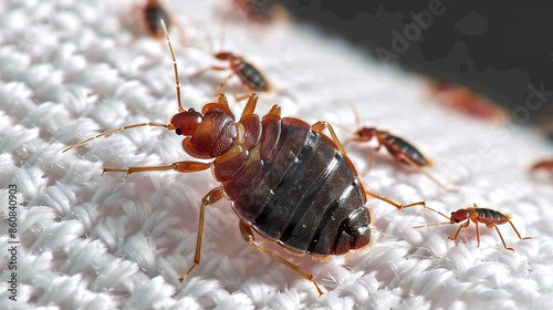 bed bug infestation in bed, macro photography