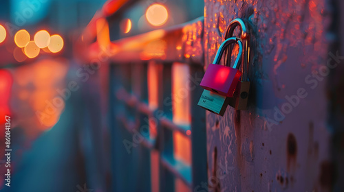 Wedding lock in soft focus as a symbol of love tenderness romance eternity and endless love for lovers Padlocks are attached to the bridge railing to celebrate the wedding love locks : Generative AI