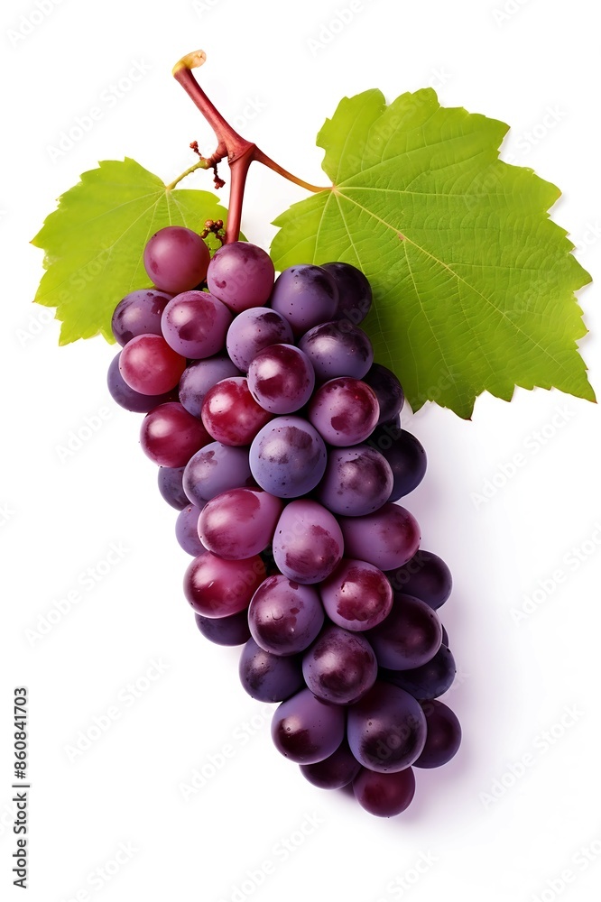 Fototapeta premium Grapes with leaf on white background, Fresh Grapes