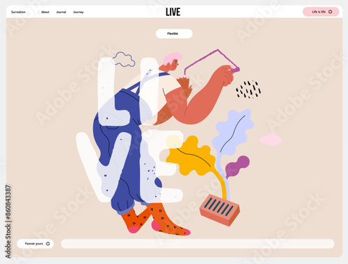 Life Unframed: Painter -modern flat vector concept illustration of a man drawing a house on the wall. Metaphor of unpredictability, imagination, whimsy, cycle of existence, play, growth and discovery