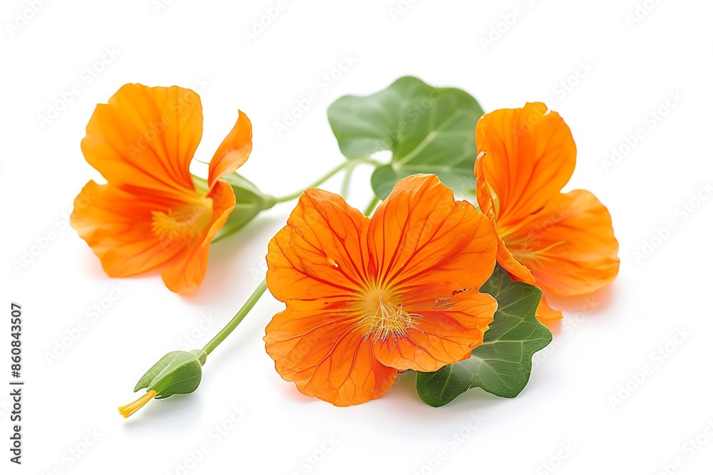 Orange Nasturtium Isolated on White Background. Beautiful Nasturtium Flower