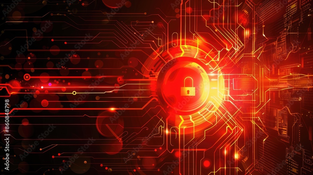 Obraz premium Abstract secure technology background with lock and circuit