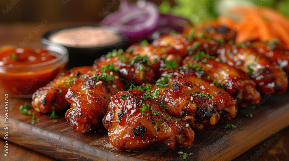 Closeup of Glazed Chicken Wings with Sesame Seeds Closeup of Glazed Chicken Wings with Sesame Seeds