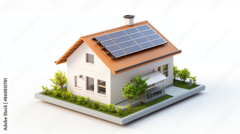 Miniature house model with solar panels on the roof, surrounded by small trees and greenery, perfect for promoting renewable energy and eco-friendly living concepts.
Miniature house model with solar panels on the roof, surrounded by small trees and greenery, perfect for promoting renewable energy and eco-friendly living concepts.