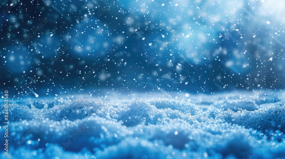 A snowy ground with falling snowflakes A snowy ground with falling snowflakes