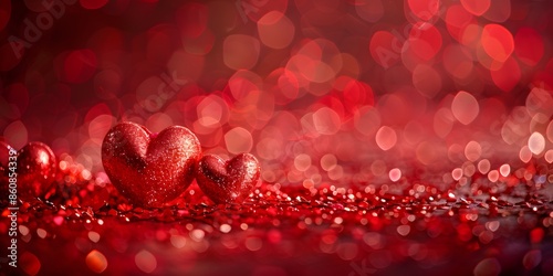 Valentine s Day themed red heart bokeh backdrop