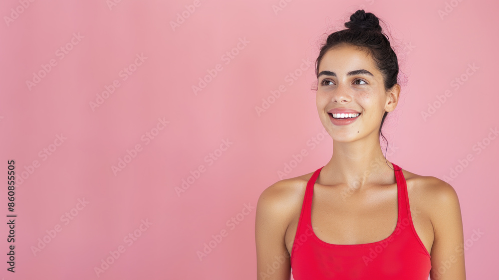 Hispanic woman smile wearing sportswear isolated on pastel background Hispanic woman smile wearing sportswear isolated on pastel background