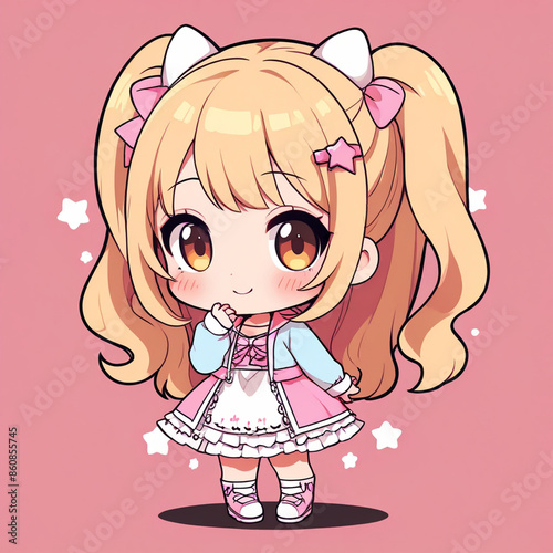 Tender Anime Character with Clear Long Hair, Cute Ribbons, and Bows
