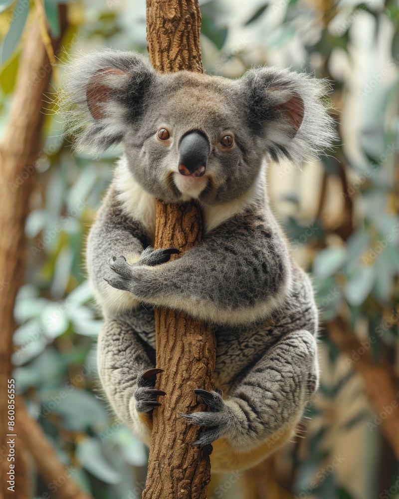 Fototapeta premium Koala Climbing a Tree in the Australian Outback
