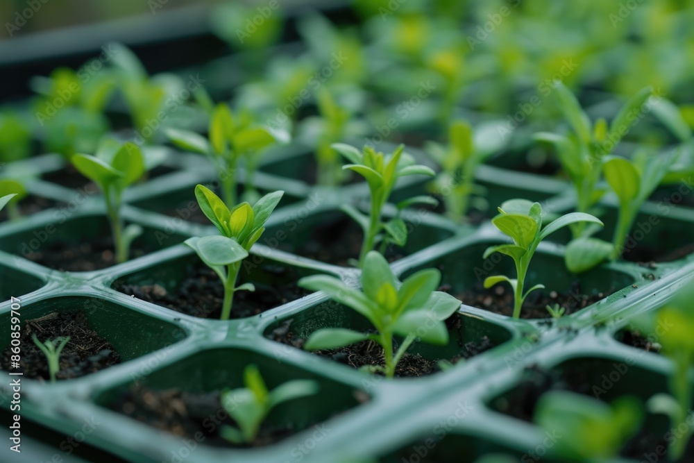 Close-up of seedlings growing in a tray