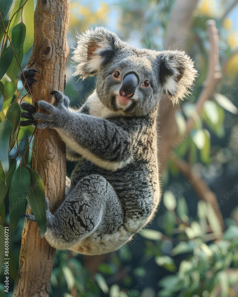 Fototapeta premium Koala Climbing a Tree in the Australian Outback