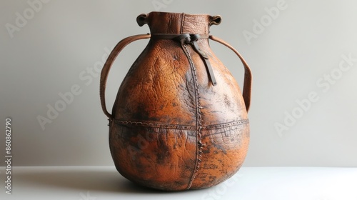 Traditional Argentinean and Uruguayan pitcher made of processed cowhide, used for storing and transporting water, often used by gauchos or pampas herders.