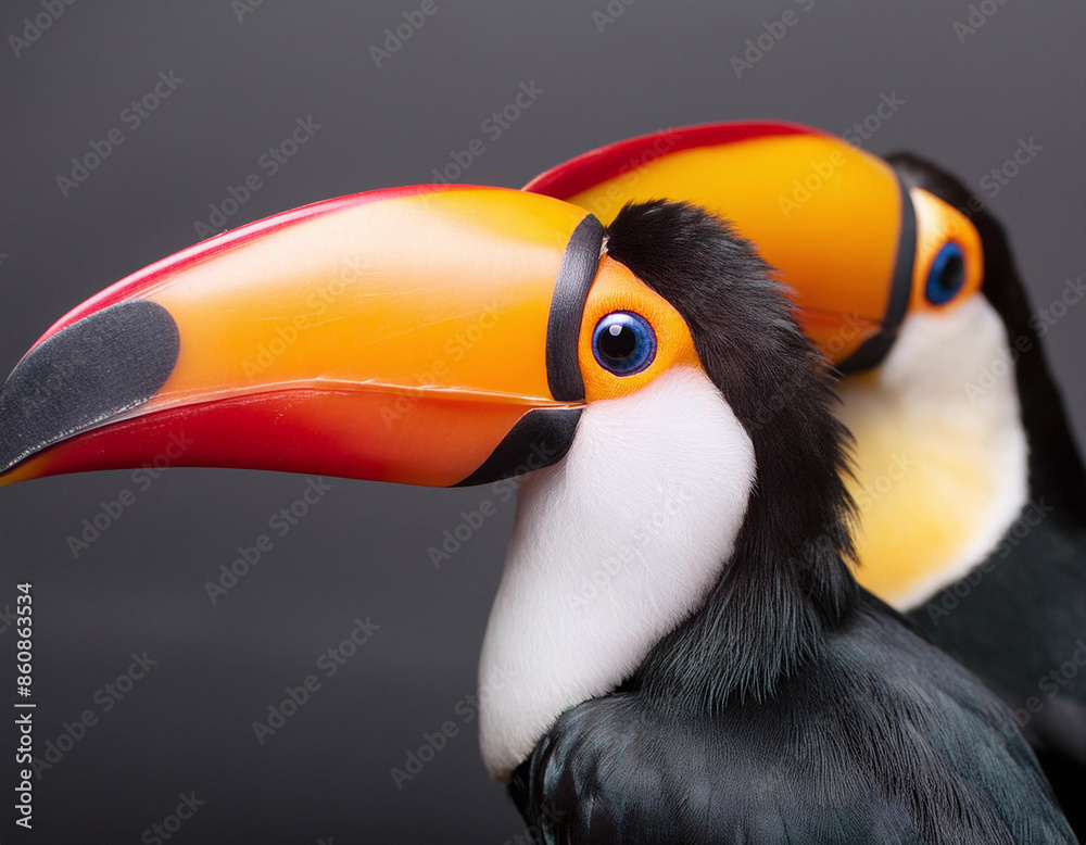 Obraz premium A striking illustration captures the colorful beaks and intricate details of two toucans