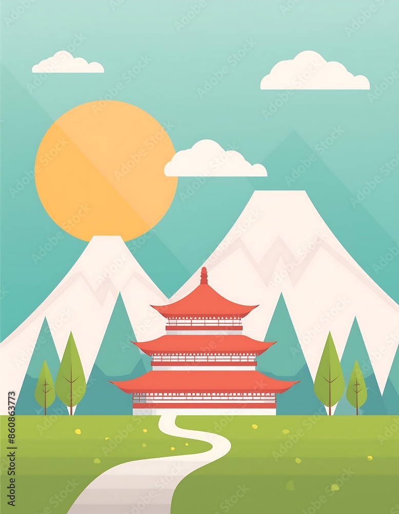 Minimalist temple scene, flat design Minimalist temple scene, flat design