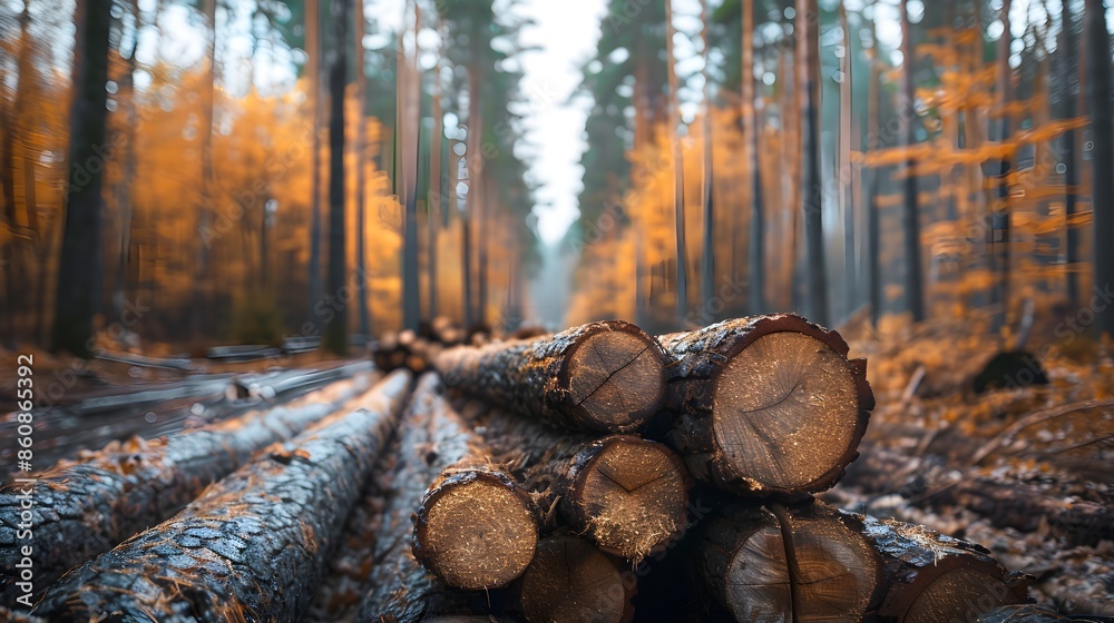 Deforestation leads to trees being felled and piled up in the forest for firewood gathering Deforestation leads to trees being felled and piled up in the forest for firewood gathering
