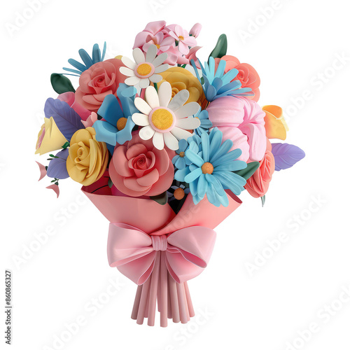Packaging bouquet  clay material, 3D rendering