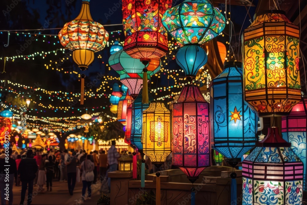 dazzling festival of lights celebration colorful lanterns and intricate light displays illuminate the night sky joyous crowds gather amidst a magical atmosphere dazzling festival of lights celebration colorful lanterns and intricate light displays illuminate the night sky joyous crowds gather amidst a magical atmosphere