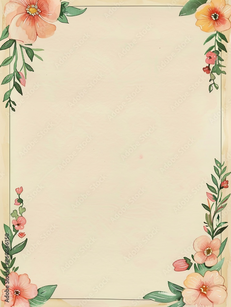 A vertical A4 journal page with a subtle artistic discreet floral border. A vertical A4 journal page with a subtle artistic discreet floral border.