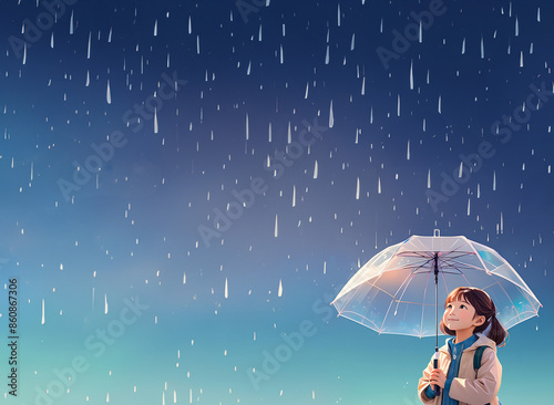 a girl holding an umbrella and looking up at the sky