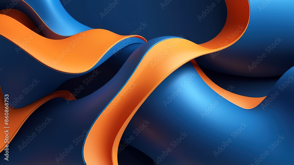 3d rendering of abstract wavy shape in blue and orange colors