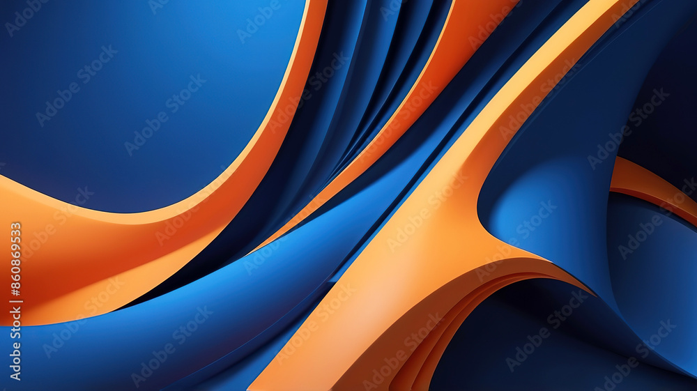 3d rendering of abstract wavy shape in blue and orange colors