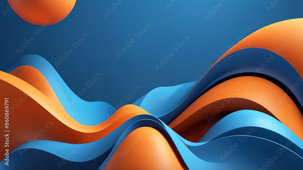 3d rendering of abstract wavy shape in blue and orange colors