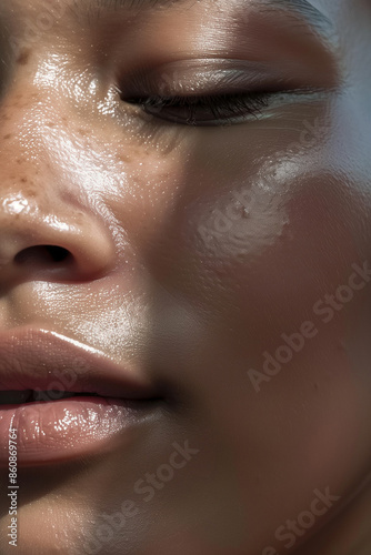 Wallpaper Mural Detailed Close-Up of a Young Woman in Her 30s with Glowing, Healthy Skin, Without Makeup Torontodigital.ca