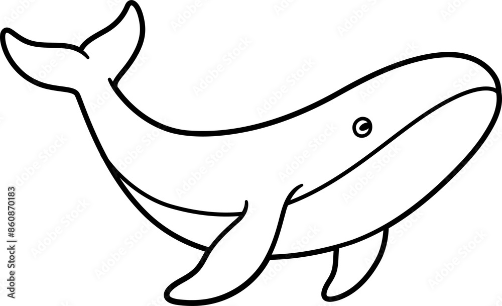 Fototapeta premium Humpback whale drawing, black and white line art. Hand drawn illustration.