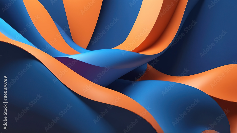 3d rendering of abstract wavy shape in blue and orange colors