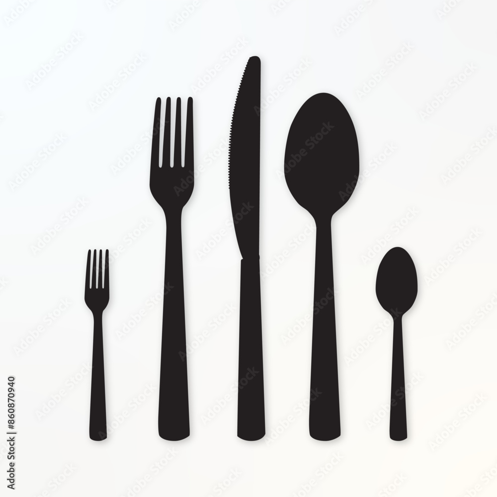 Cutlery Set of Silhouette Forks Spoons and Knife Vector Cutlery Set of Silhouette Forks Spoons and Knife Vector