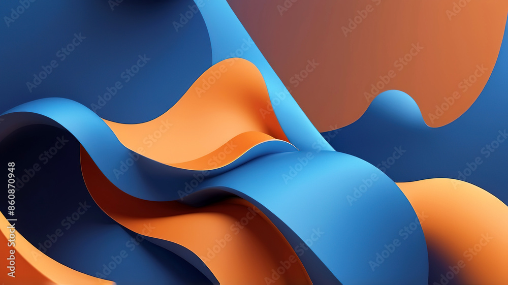 3d rendering of abstract wavy shape in blue and orange colors