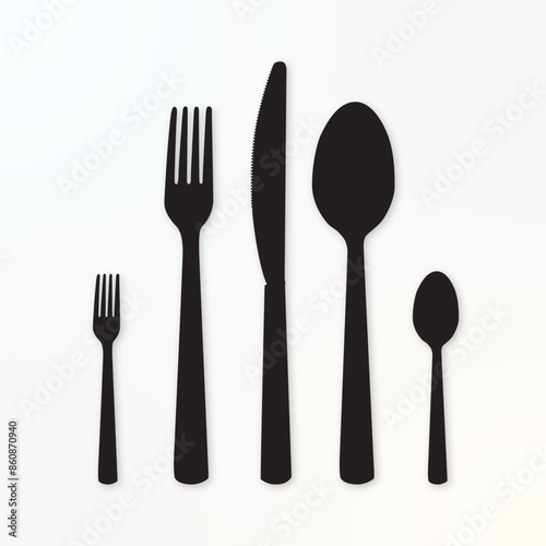 Cutlery Set of Silhouette Forks Spoons and Knife Vector