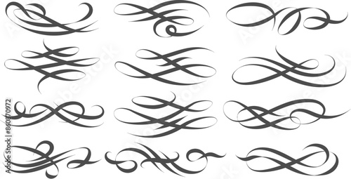 Vintage swirl linear flourishes set