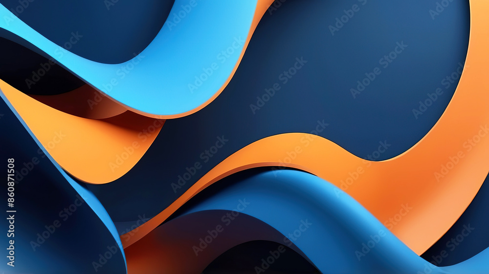 3d rendering of abstract wavy shape in blue and orange colors