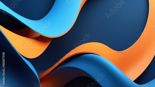 Obraz na płótnie 3d rendering of abstract wavy shape in blue and orange colors w salonie