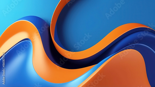 Obraz na płótnie 3d rendering of abstract wavy shape in blue and orange colors w salonie